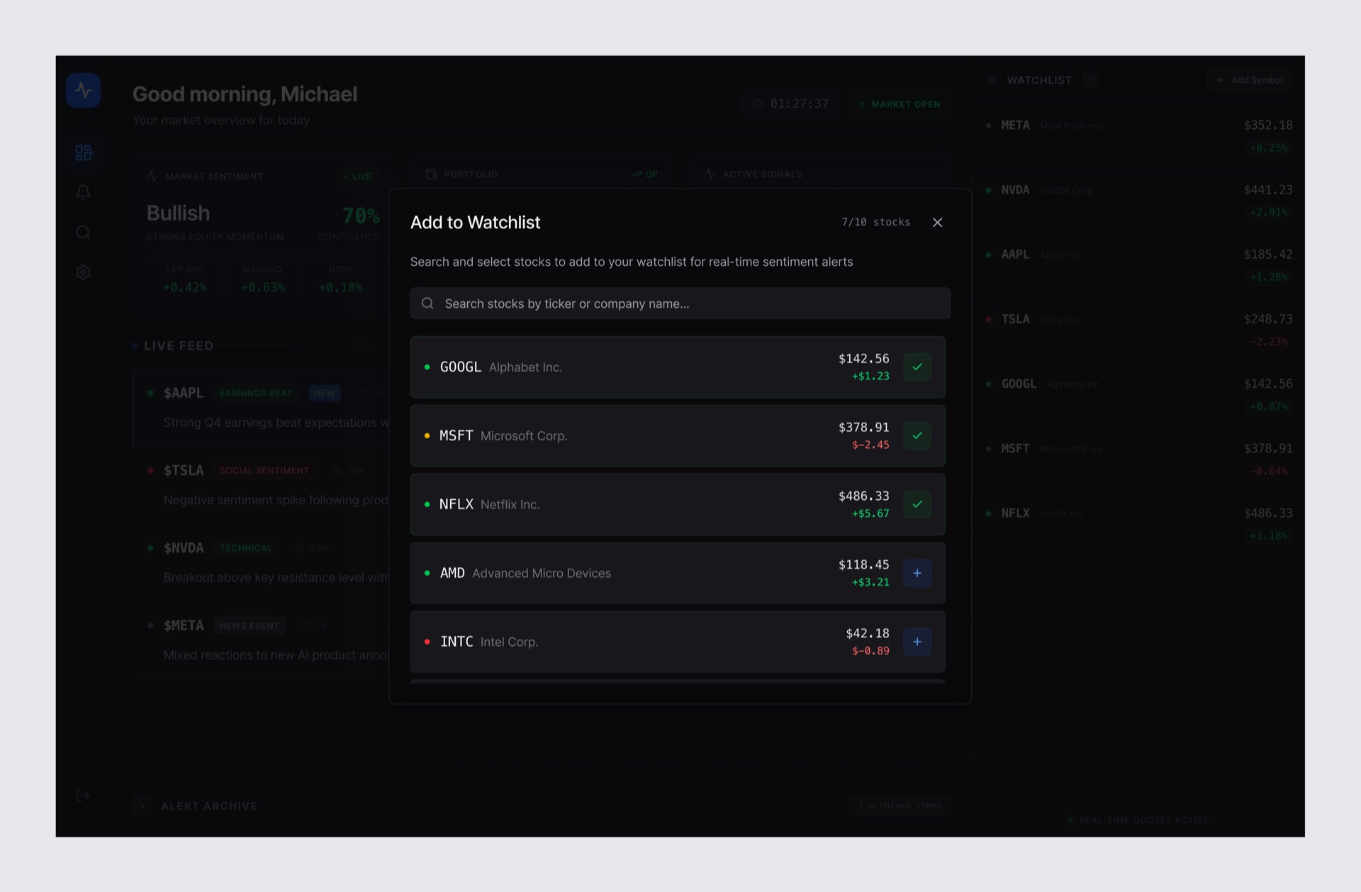 TickerPulse wireframe